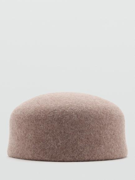 Mango Pure Wool Dome Beret, Taupe, Taupe
