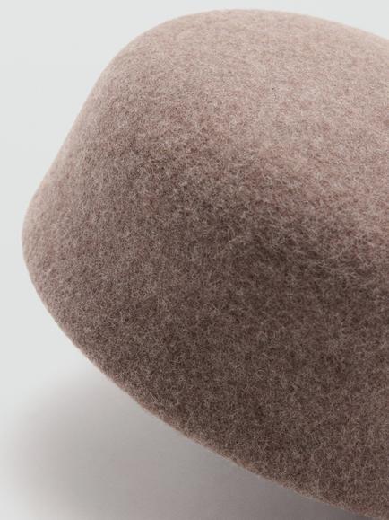 Mango Pure Wool Dome Beret, Taupe - view 2, Taupe