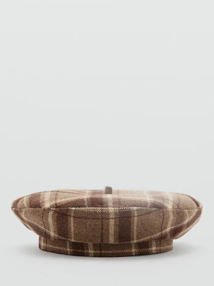 Mango Heritage Check Beret, Brown