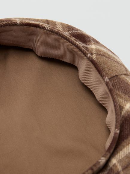 Mango Heritage Check Beret - view 2, Brown