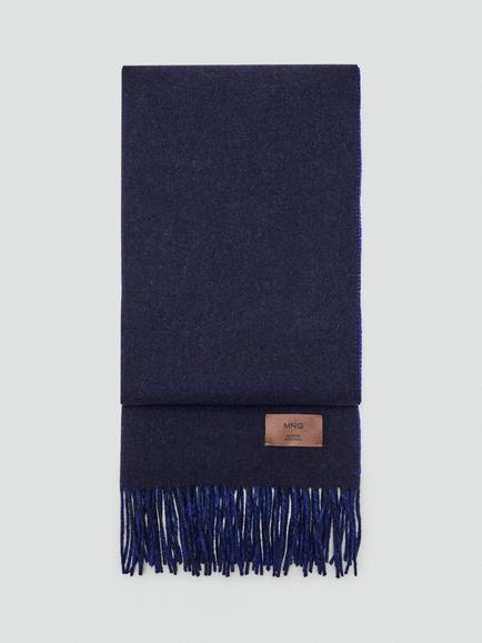 Mango Dua Wool Fringe Scarf, Blue, Blue