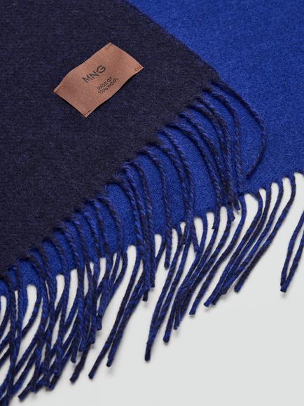 Mango Dua Wool Fringe Scarf, Blue - view 2, Blue