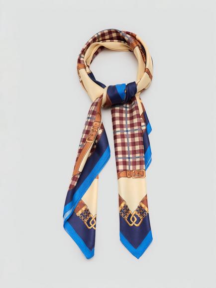 Mango Jinete Printed Square Scarf, Blue - view 2, Blue