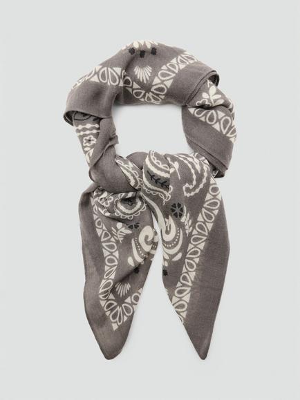 Mango Lightweight Pure Wool Printed Scarf, Grey - view 2, Grey