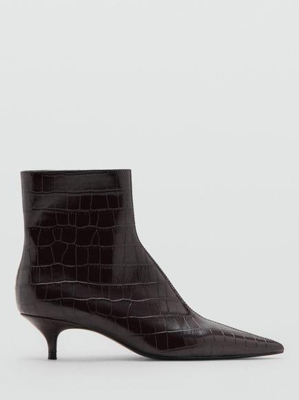 Mango Faux Croc Kitten Heel Ankle Boots, Bordeaux, Bordeaux