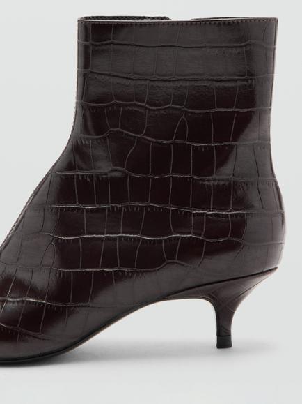Mango Faux Croc Kitten Heel Ankle Boots, Bordeaux - view 2, Bordeaux