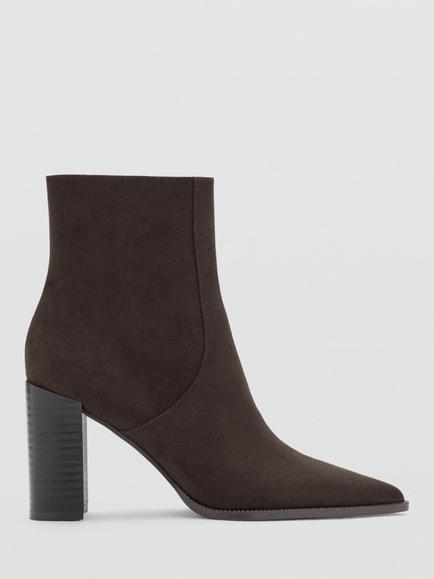 Mango Point Toe Block Heel Ankle Boots, Brown, Brown