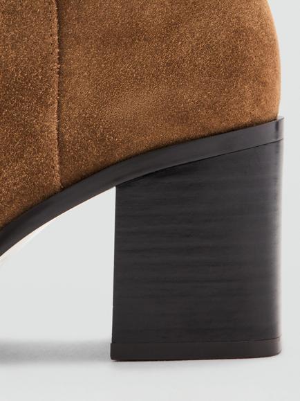 Mango Suede Square Toe Block Heel Ankle Boots - view 2, Tobacco