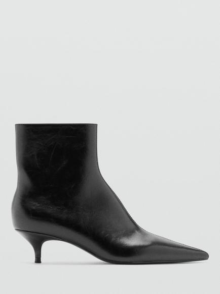 Mango Point Tie Kitten Heel Ankle Boots, Black, Black