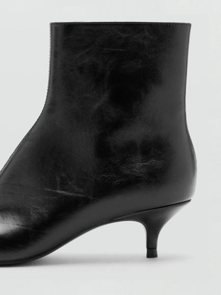Mango Point Tie Kitten Heel Ankle Boots, Black - view 2, Black