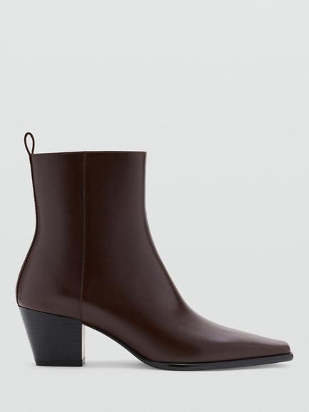 Mango Square Toe Cuban Heel Ankle Boots, Chocolate, Chocolate