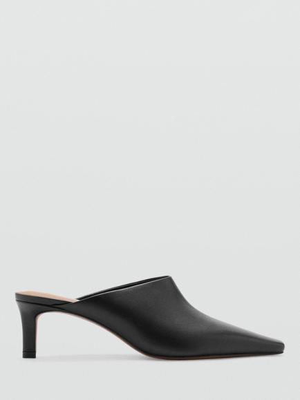 Mango Leather Point Tie Kitten Hell Mules, Black, Black