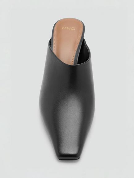 Mango Leather Point Tie Kitten Hell Mules, Black - view 2, Black