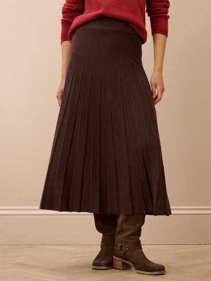 Brora Merino Wool Knitted Skirt, Cocoa