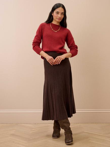 Brora Merino Wool Knitted Skirt - view 2, Cocoa