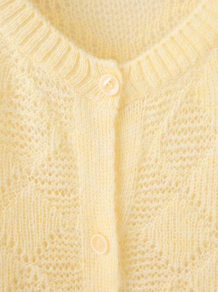 Mango Openwork Diamond Knit Cardigan, Pastel Yellow - view 2, Pastel Yellow