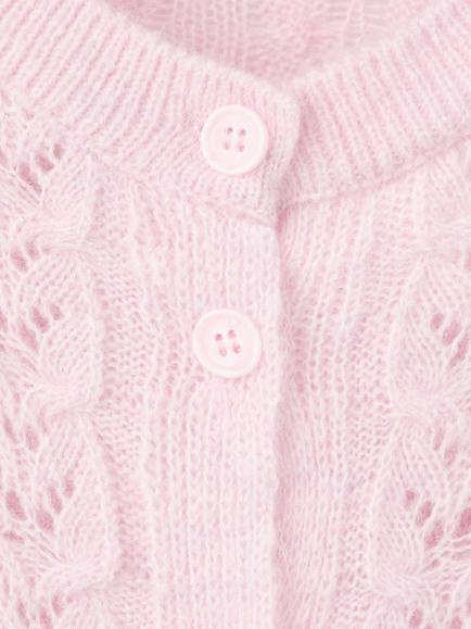 Mango Cable Knit Cardigan, Pastel Pink - view 2, Pastel Pink