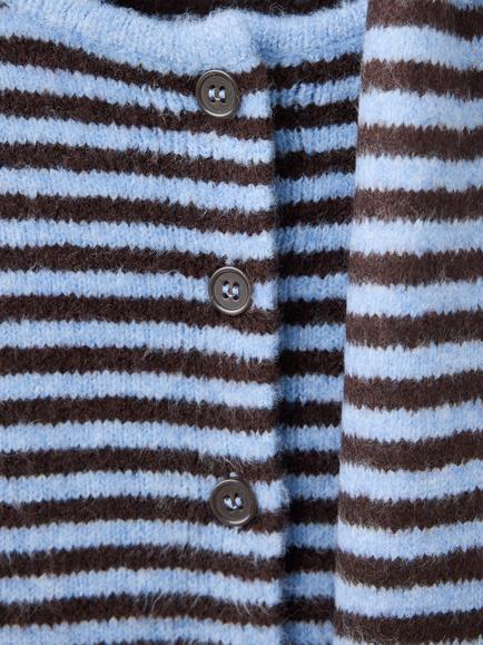 Mango Scarf Detail Striped Knit Cardigan, Sky Blue - view 2, Sky Blue