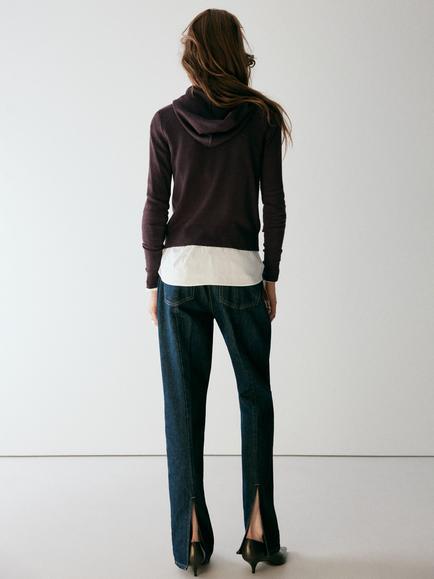 Mango Hooded Fine Knit Cardigan, Brown - view 2, Brown