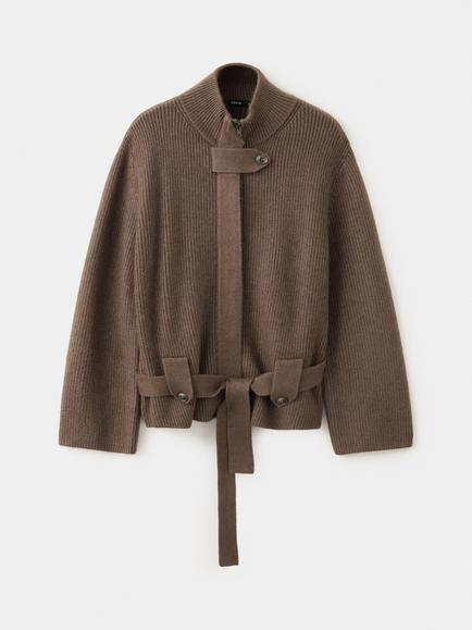 Mango Soft Knit Funnel Neck Jacket Cardigan, Chocolate, Chocolate