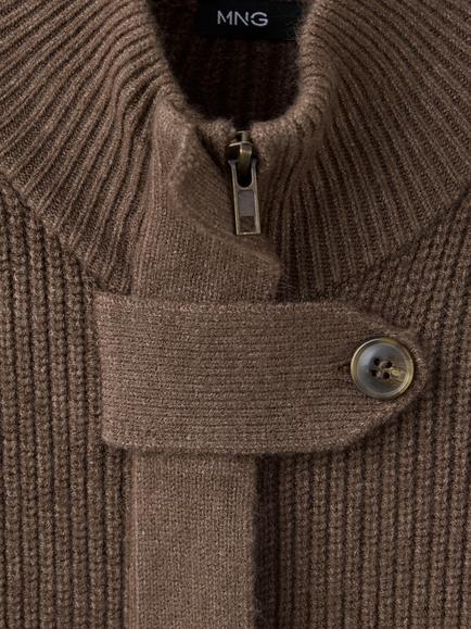 Mango Soft Knit Funnel Neck Jacket Cardigan, Chocolate - view 2, Chocolate