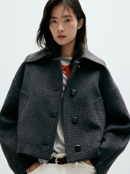 Mango Oversized Dogtooth Jacket, Navy, Navy