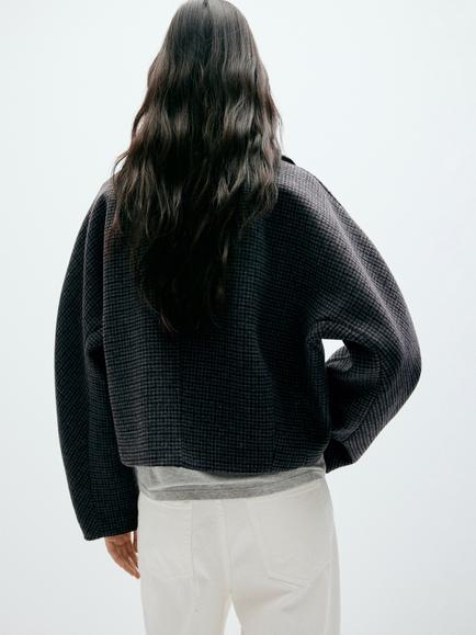 Mango Oversized Dogtooth Jacket, Navy - view 2, Navy
