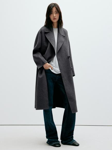 Mango Wool Blend Overcoat, Dark Grey Melange, Dark Grey Melange