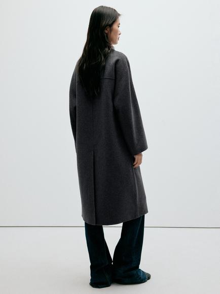 Mango Wool Blend Overcoat, Dark Grey Melange - view 2, Dark Grey Melange