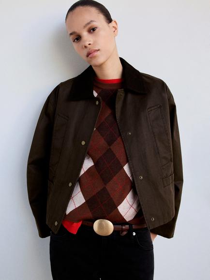 Mango Heritage Cropped Field Jacket, Chocolate, Chocolate