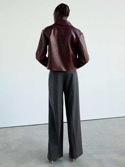 Mango Faux Leather Collard Zip Up Jacket, Bordeaux - view 2, Bordeaux