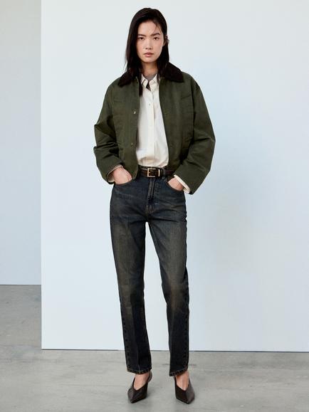 Mango Relaxed Boxy Fit Corduroy Collar Jacket, Khaki, Khaki