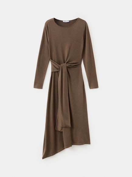 Mango Asymmetrical Hem Tie Waist Dress, Taupe, Taupe