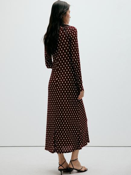 Mango V-Neck Polka Dot Midi Dress, Garnet - view 2, Garnet