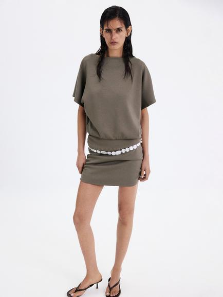 Mango Draped Knit Mini Dress, Brown, Brown