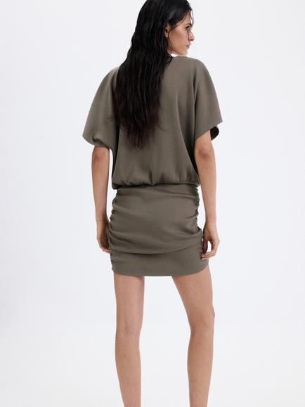 Mango Draped Knit Mini Dress, Brown - view 2, Brown