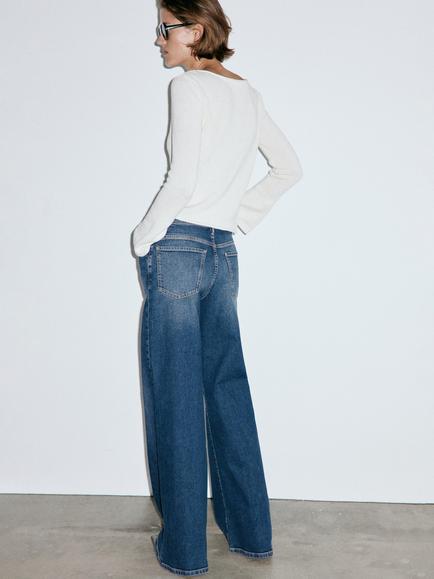 Mango High Waist Wide Leg Jeans, Dark Denim Blue - view 2, Dark Denim Blue