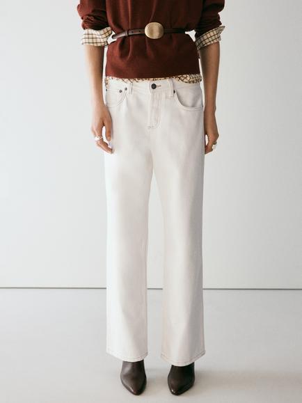 Mango Low Rise Straight Leg Jeans, Off White, Off White