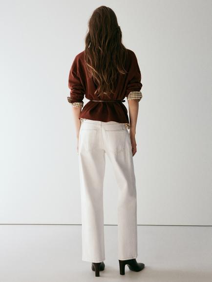 Mango Low Rise Straight Leg Jeans, Off White - view 2, Off White