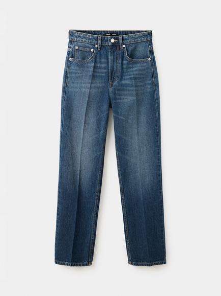 Mango High Rise Straight Leg Jeans, Dark Blue, Dark Blue