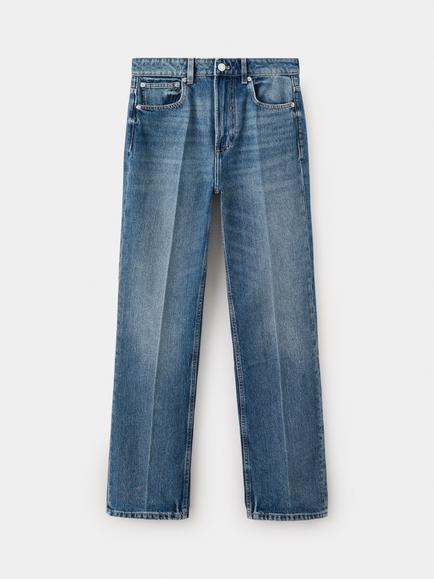 Mango High Waist Straight Jeans, Mid Blue, Mid Blue