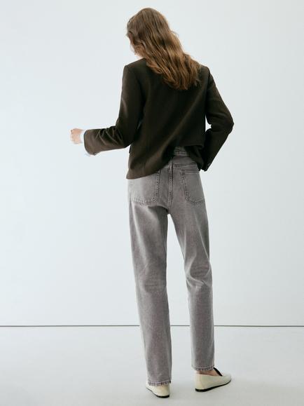 Mango High Waist Straight Leg Jeans, Grey - view 2, Grey