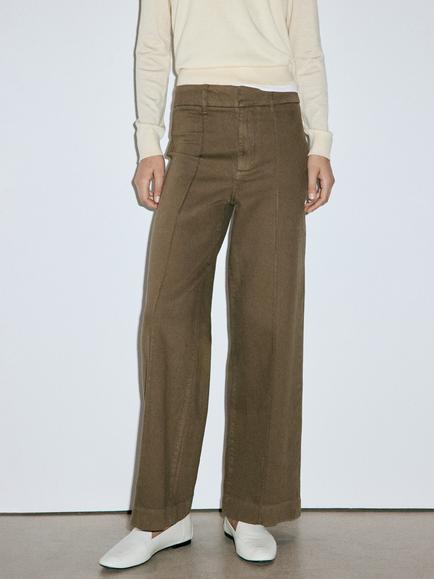 Mango Wide Leg Fit Jeans, Khaki, Khaki