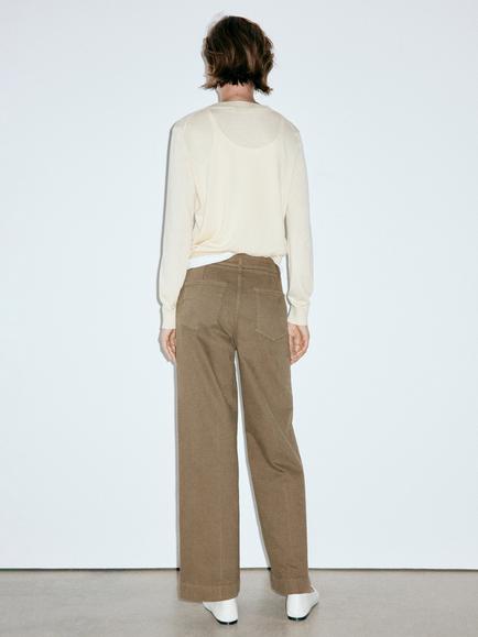 Mango Wide Leg Fit Jeans, Khaki - view 2, Khaki