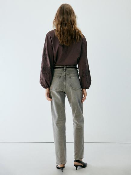 Mango Embroidered Beaded Pintuck Blouse, Brown - view 2, Brown