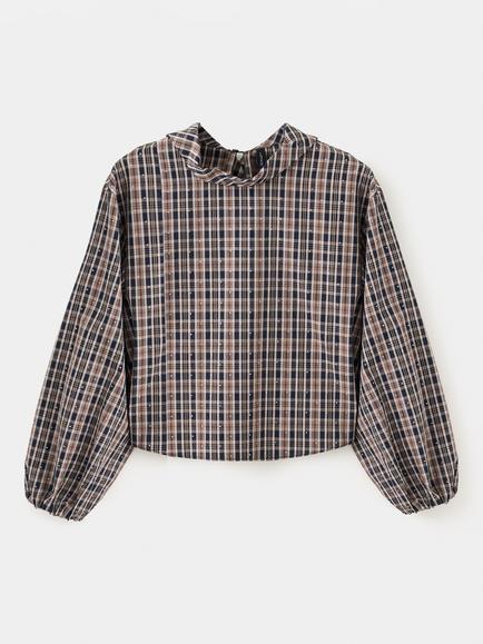 Mango Draped Check Rhinestone Blouse, Brown, Brown