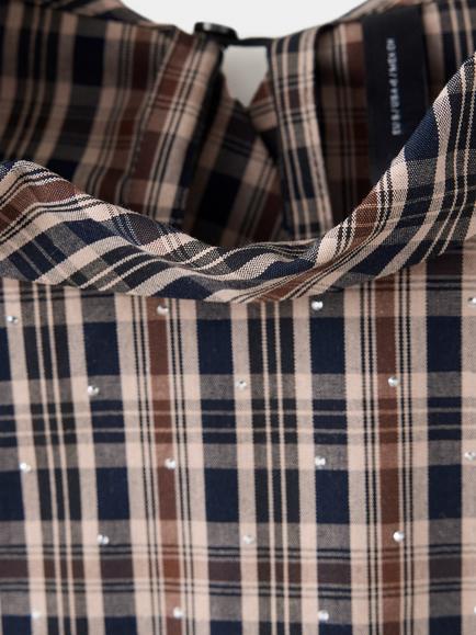 Mango Draped Check Rhinestone Blouse, Brown - view 2, Brown