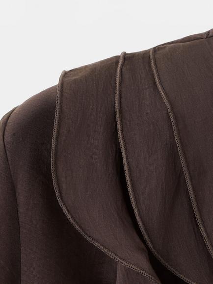Mango Ruffled V-Neck Blouse, Brown - view 2, Brown