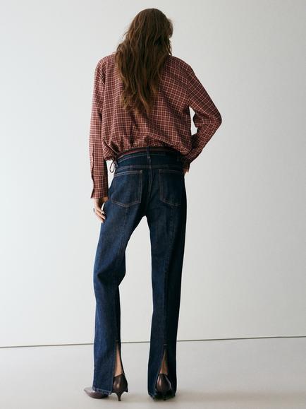 Mango Checked V-Neck Blouse, Brown - view 2, Brown