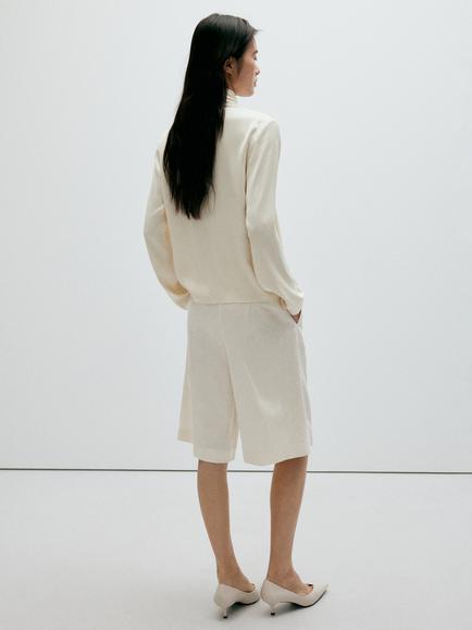 Mango Sculptural High-Neck Scarf Detail Blouse, Natural - view 2, Natural